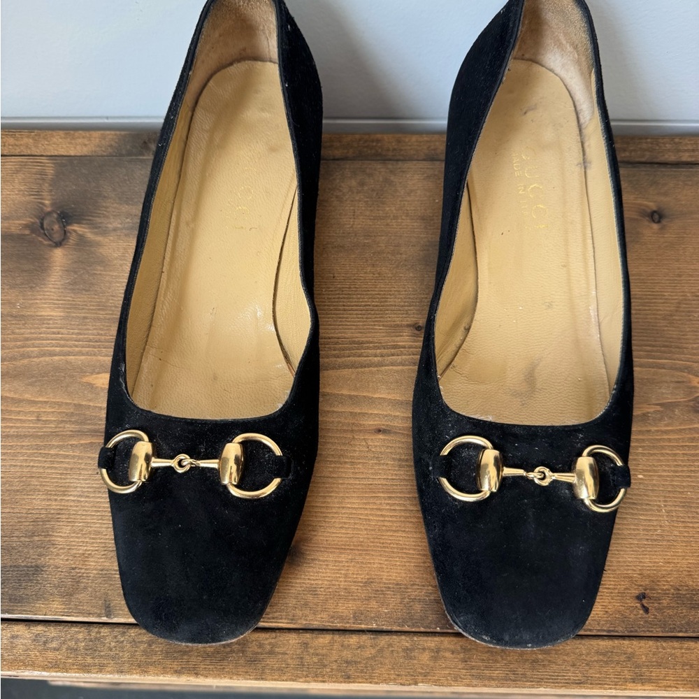 Gucci Black Heels with Gold Accents